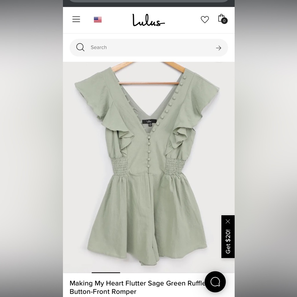 Lulu's Sage Green Ruffle Button-Front Romper - Picture 2 of 6